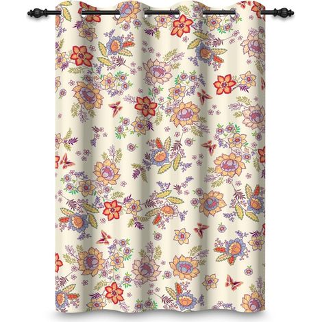 107x160cm Rideau à œillets Fleuri Coloré Fleurs Sauvages Papillon Rustique Printemps Motif Vintage Campagne Rideaux Oeillets Occultants Rideaux pour Chambre de Fille Salon,1 Panneau Simple (1/5)