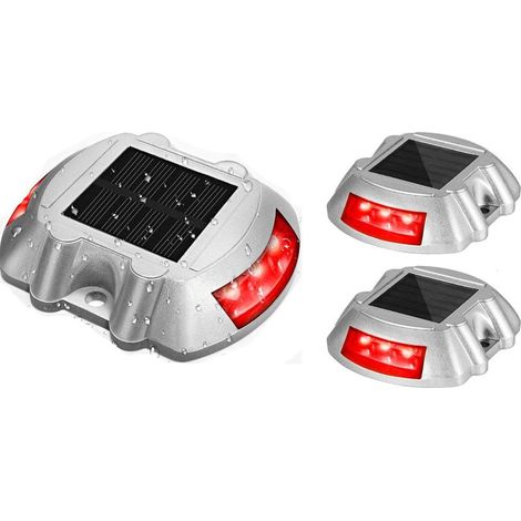 Ensemble de 2 lampes solaires LED pour terrasse, allée, quai, balisage routier extérieur étanche pour marches, trottoirs, escaliers, bateaux, jardin, allée, cour - Rouge (1/5)