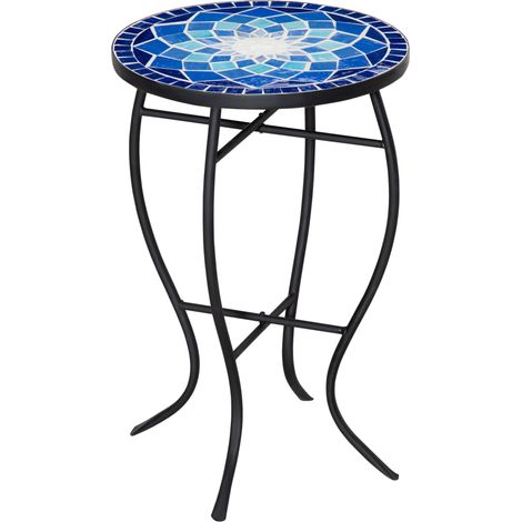 Tavolino da Giardino Ø35,5x53,5 cm in Metallo con Mosaico Blu (1/5)