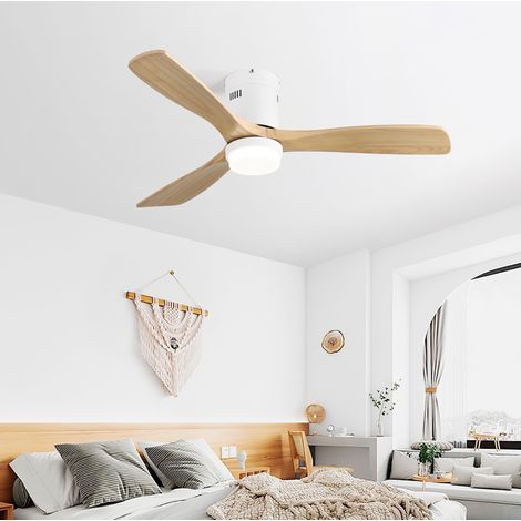 Ventilador de techo decorativo de 52" (132 cm) - 3 aspas de madera maciza - Motor DC reversible de 6 velocidades - Control remoto - Blanco (1/5)