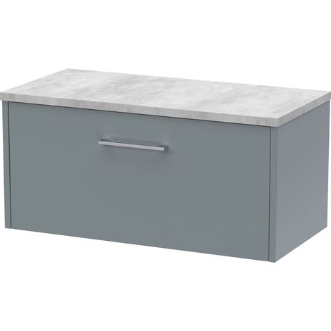 Winshill Contemporary 1 Drawer Wall Hung Vanity Unit with Laminate Worktop, Grey, 800mm