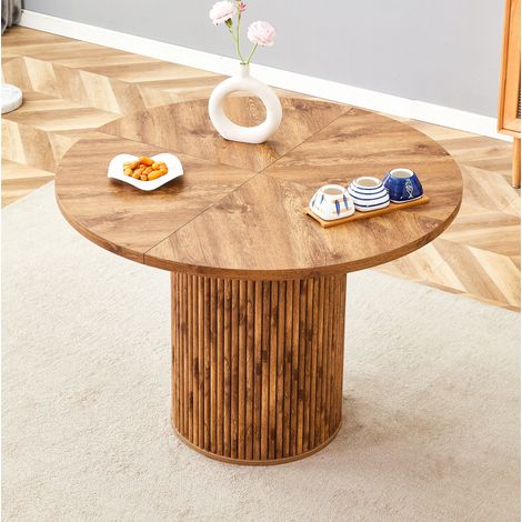Table à manger ronde MDF et métal décor bois Ø100x76 cm pour 4 à 6 personnes (1/5)