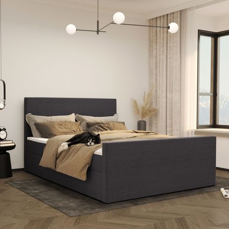 Modern Boxspringbett mit bettkasten und topper VIESTA stoff Poso 120x200 cm Dunkelgrau (1/3)