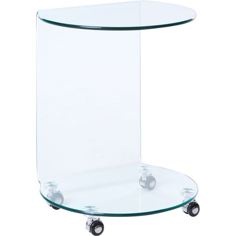 Mesa auxiliar minimalista de vidrio templado 57 x 45 cm con ruedas transparente Minto (1/5)