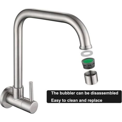Robinet de cuisine moderne à fixation murale pour évier d'eau froide Bec pivotant Robinets en acier inoxydable (1/4)