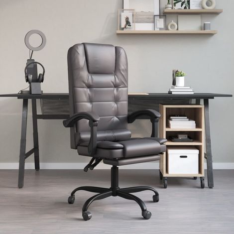 Fauteuil de bureau massant inclinable gris en similicuir 63 x 56 x 112,5-122 cm - PANGIVO (1/5)