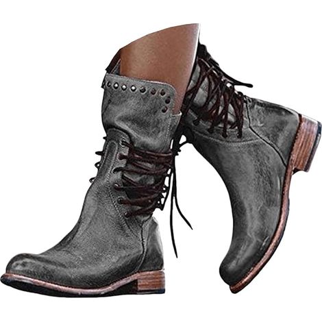 Bottes de combat mi-mollet pour femmes, bottes de moto d'hiver à petits talons, bottes habillées de motarde, bottines (1/2)