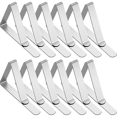 Pince Nappe Exterieur 12 pièces Pinces pour Nappe de Table en Acier Inoxydable Anti-Glissant Attache Nappes pour Jardin Cuisine Bureau Restaurant Mariage Fête, Argent (1/5)