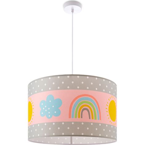 Paco Home Plafonnier Suspension Chambre Enfant Abat-Jour Tissu Rond Coloré Bébé E27 Lampe à suspension - Blanc, Multicolore 1 (Ø455cm)
