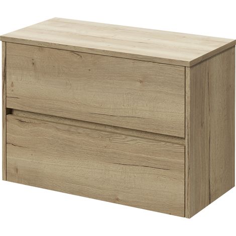 Montego Autumn Oak 800mm Wall Mounted Vanity Unit for Countertop Basins with 2 Drawers (1/5)
