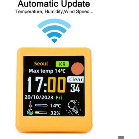 Station Météo - Écran Numérique - WiFi - Température Et Humidité En Temps Réel - Horloge Intégrée - Alimentation Externe - Bureau - 1 Pièce (1/4)