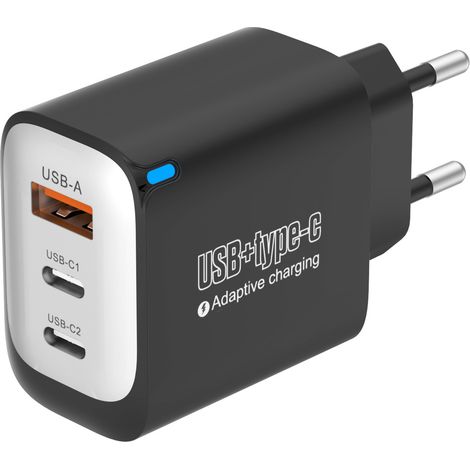 Chargeur 12W certifié 1U+2C, prise européenne, design noir, adaptateur multi-ports fourni avec câble Micro USB pour téléphones et petits appareils (1/4)