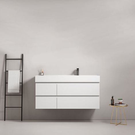 Mobile bagno sospeso 120 cm Bianco Lavabo a Destra in Resina Senza Specchio - Fiji Paint (1/4)