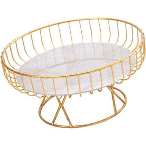 Plateau à fruits ajouré, haut, en fer marbré décoratif et pratique, idéal pour la cuisson et le service des fruits. Panier à fruits doré. (1/5)
