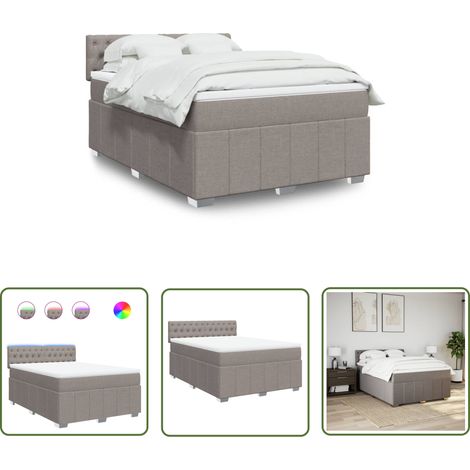 vidaXL Boxspringbett mit Matratze Taupe 160x200 cm Stoff
