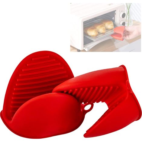 Gant de Cuisine Silicone Rouge, Protection Thermique Large, 3.35 x 3.9 Pouces, pour Casseroles, Four, Cuiseur à Riz, Aliments Chauds et Froids (1/5)