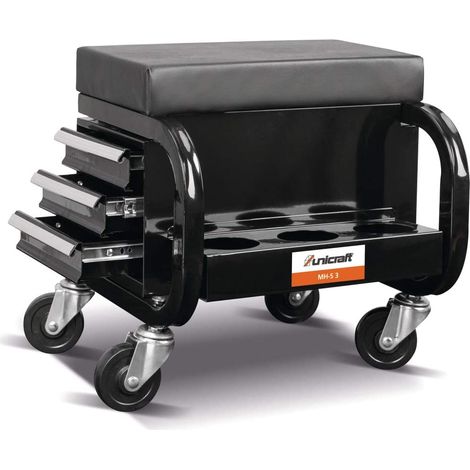 Taburete de montaje Unicraft MH-S 3 (con 3 cajones, altura del asiento 367 mm, asiento acolchado, construcción de acero, con ruedas giratorias, carga de soporte máx. 120 kg) 6201903