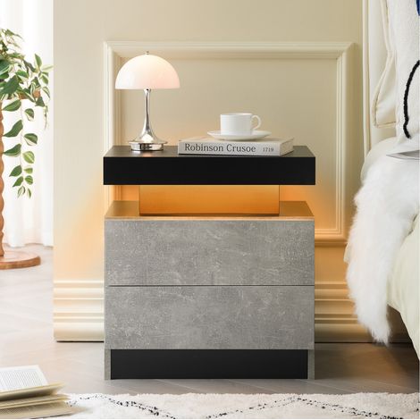 Comodino grigio in legno ingegnerizzato con 2 cassetti e LED regolabili (1/5)