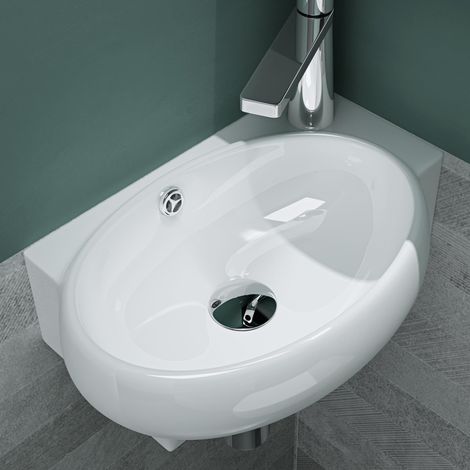 Mai & Mai Lavabo da Appoggio 42X28X15cm, Lavabo Bagno Sospeso Lavandino Bagno Brüssel001 in Ceramica Bianca Nano Rivestimenti