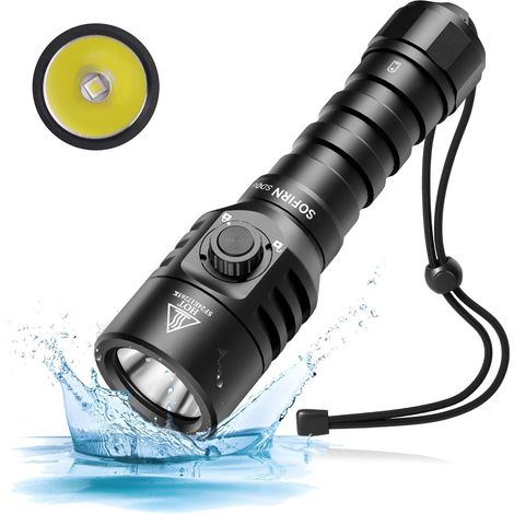 lampe de plongée 3200 lm, portée 472 m, IPX8, perles lampe STF70, 6500 K, lampe de plongée avec mode verrouillage et interrupteur magnétique (1/5)
