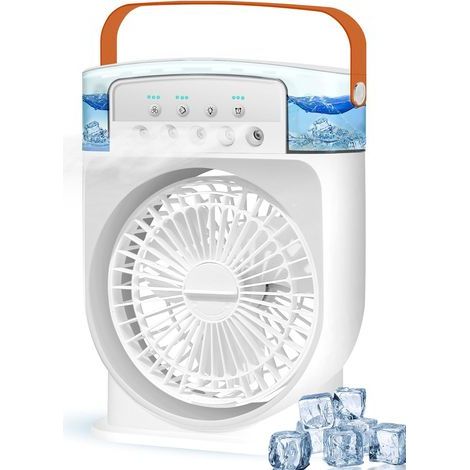 Climatiseur portable 4 en 1, mini refroidisseur d'air de 600 ml, 3 vitesses de vent et 7 couleurs, climatiseur portable silencieux pour chambre, bureau et lecture (1/5)