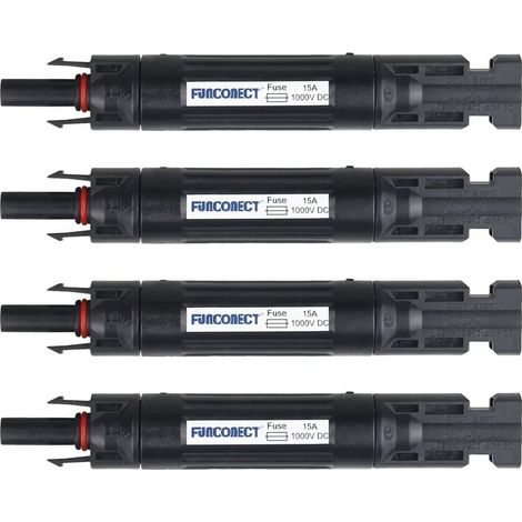 Connecteur pour panneaux solaires, connecteurs MC4 15 A pour panneaux solaires, mâle/femelle étanche IP67 1000 V CC avec porte-fusible (4 paires) (1/5)