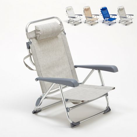 Beach And Garden Design – Chaise longue transat pliante avec accoudoirs – Structure en aluminium anodisé – Dossier inclinable 6 positions – Tissu textilène lavable – 2,5 kg