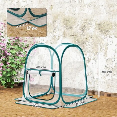 Mini serre pliable (avec couvercle en plastique, fenêtre enroulable et sac de rangement), 70 x 70 x 80 cm, transparente (1/5)