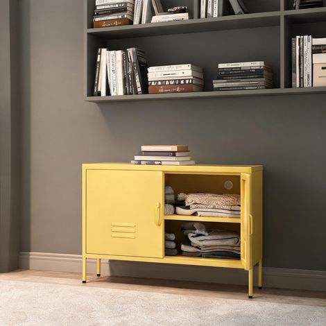 Armoire de rangement en métal jaune avec étagères réglables (1/5)
