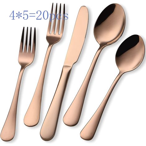 Couverts En Acier Inoxydable - Set De 20 Pièces Pour 4 Personnes - Finition Miroir - Lavable Au Lave-vaisselle
