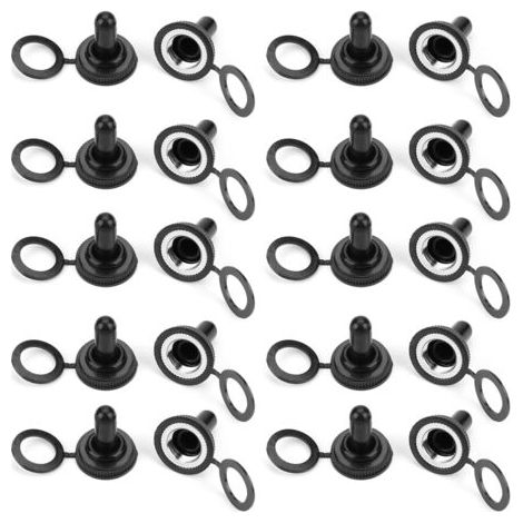 Lot de 20 capuchons de protection étanches en caoutchouc noir pour interrupteurs à bascule de 12 mm
