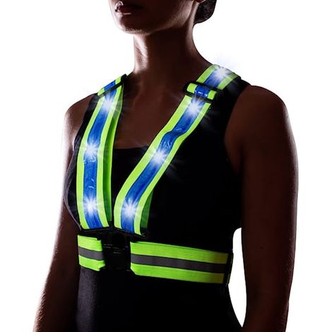 Gilet Réfléchissant LED - Éclairage Avant et Arrière - Rechargeable USB - Haute Visibilité pour Course Cyclisme Marche Chien Travaux - Taille Unique (1/5)