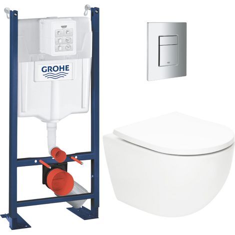Grohe – Pack WC suspendu Rapid SL – WC sans bride Vortex – Abattant SoftClose – Plaque chrome – PROVORTEX1