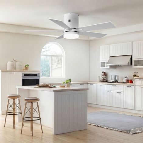 Ventilador de techo, Lámpara ventilador de techo, Plafón ventilador, 5 aspas blancas, 6 velocidades, para cocina, dormitorio, salón (1/5)