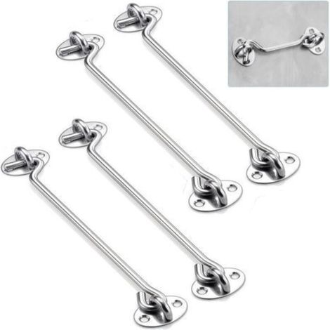 Lot de 4 loquets à crochet et œillet en acier inoxydable 8 cm – Fixation robuste pour portes, portails, fenêtres et armoires (1/5)