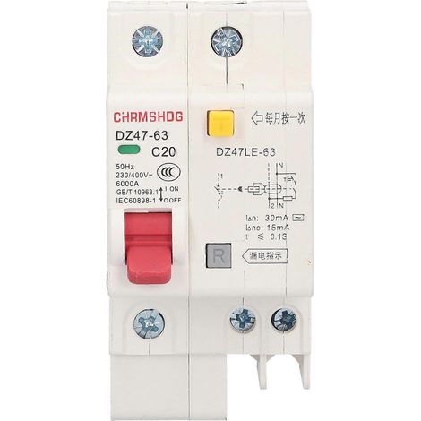 Disjoncteur monopolaire (MCB) avec protection contre les surcharges et les courts-circuits pour usage domestique, 20 A