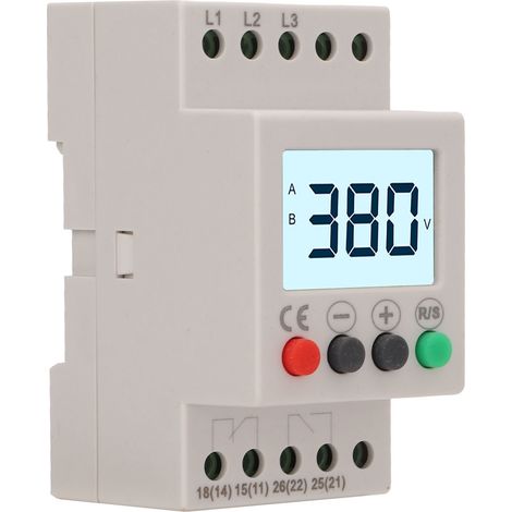 Protecteur de séquence de phases triphasé AC 380V contre les surtensions et les sous-tensions, protecteur de sous-tension, minuterie/compteur, affichage numérique LCD. (1/5)
