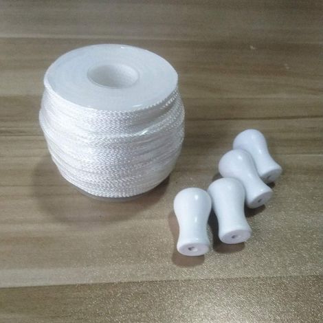 Cordon blanc de 50 m, suspension en bois blanc, ensemble de 4 accessoires pour rideaux, cordon, horloge en bois
