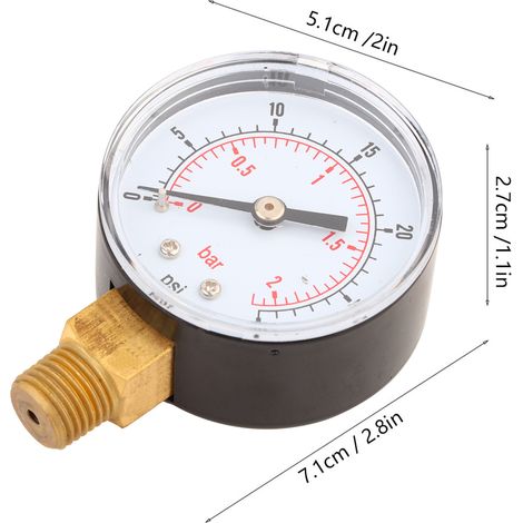 Manomètre 50 mm raccord laiton 1/4 BSPT pour carburant air huile gaz eau (0-30PSI 0-2Bar) (1/5)