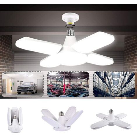 Éclairage Garage, 80W 8000LM Led Garage E27 Lampe Atelier Déformable à 4 Panneaux Ajustables Super Brillant Plafonnier LED pour Garage,Entrepôt,Atelier,Sous-sol,Cuisine (1/5)