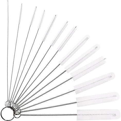 13 Pièces Goupillon Nettoyage Kit, Brosse de Bouilloire, Brosses de Nettoyage Pailles, pour Pailles Entonnoir Théière Buse Pailles Claviers, Blanc (1/5)