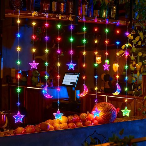 Guirlande Solaire Noël 3m Étoiles et Lunes - Décoration Lumineuse Colorée pour Extérieur, Rideau LED Étanche 8 Modes - pour Jardin - Rechargeable USB (1/5)