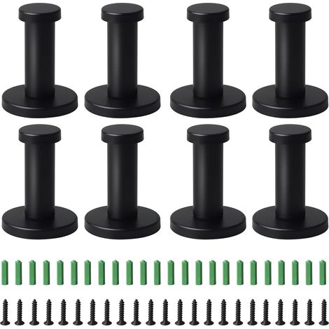 Lot de 8 crochets muraux ronds noirs de 53 mm en acier inoxydable avec fixations incluses. Convient pour salle de bain, cuisine ou chambre. (1/4)