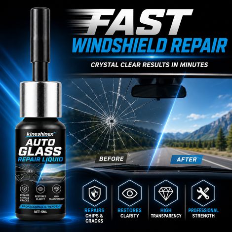KineShineX Autoglas-Reparaturflüssigkeit – Hochtransparentes Harz zur Reparatur von Rissen und Dellen in Windschutzscheiben (1/5)