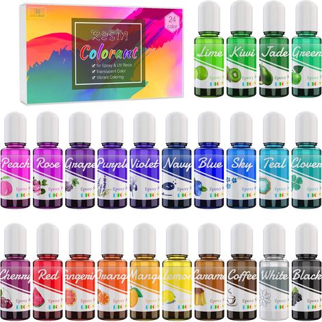Colorant Résine UV/époxy - 24 Couleurs Pigment Liquide - Colorant Concentré pour Coloration Résine, Fabrication Bijoux - Teinture pour Peinture, Artisanat - 24 x 10ml (1/5)