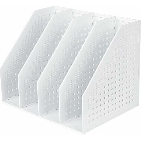 Porte-revues Pliable 4 Compartiments Boîte de Rangement Réglable Organiseur de Bureau Serre-Livres Support Range Document Dossier Magazine Livre Module de Classement Fichier Casier Stockage(Blanc) (1/5)