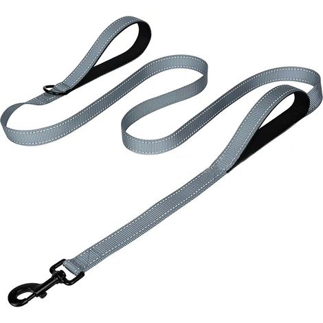 Laisse double pour chien de 1,8 m, robuste et réfléchissante, idéale pour le dressage en toute sécurité, pour chiens de taille moyenne à grande, avec 2 poignées (grise).