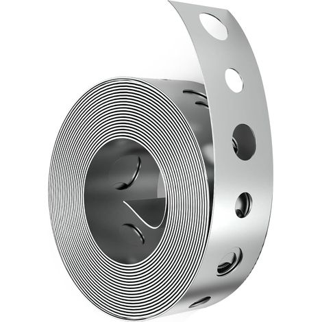 bande en acier galvanisé de 1,9 cm x 3 m avec trous perforés, sangle de fixation en métal durable et multifonction pour clôture, tuyau, installation de support et support de suspension (1/5)
