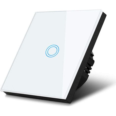 Stilvoller und moderner Touch-LED-Adapter mit Touch-Bedienfeld aus gehärtetem Glas (weiß, Einzelschalter, 1 Bedienfeld). (1/5)