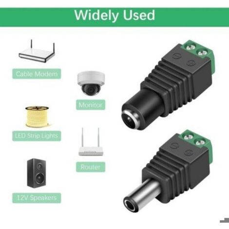 Lot de 10 Paires de connecteurs d'alimentation BNC/DC mâles et Femelles 2,1 x 5,5 mm pour caméra de vidéosurveillance/Bande LED (1/4)